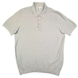 Reiss Bennie Knit Polo Shirt Mens XL Light Grey Short Sleeve Textured Cotton